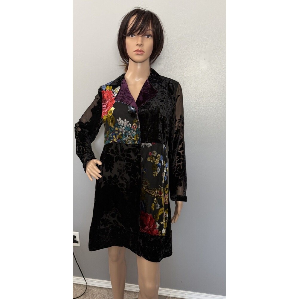 Soft Surroundings Lisette Jacket Mixed Velvet Floral Patchwork Coat Boho Artsy S